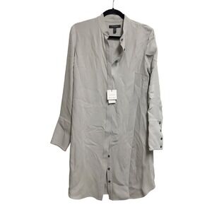 Xander Designer Gray Silk Tunic Shirt Dress Long Sleeve 4‎